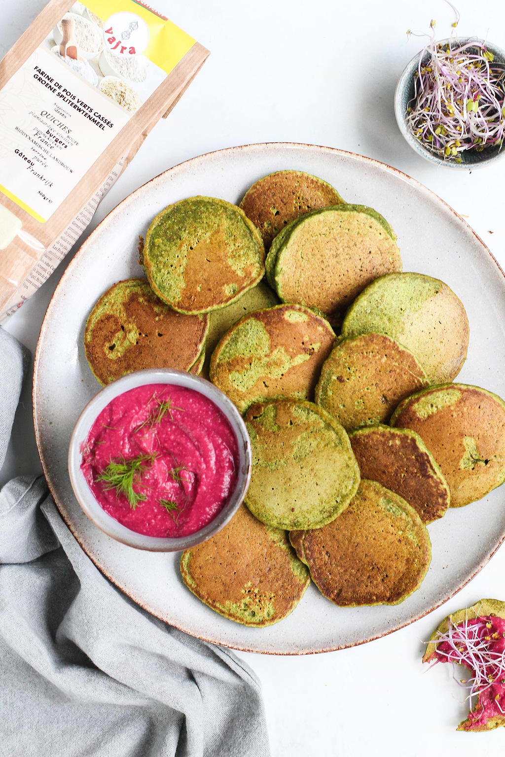Spinazie blini's met groen linzenmeel